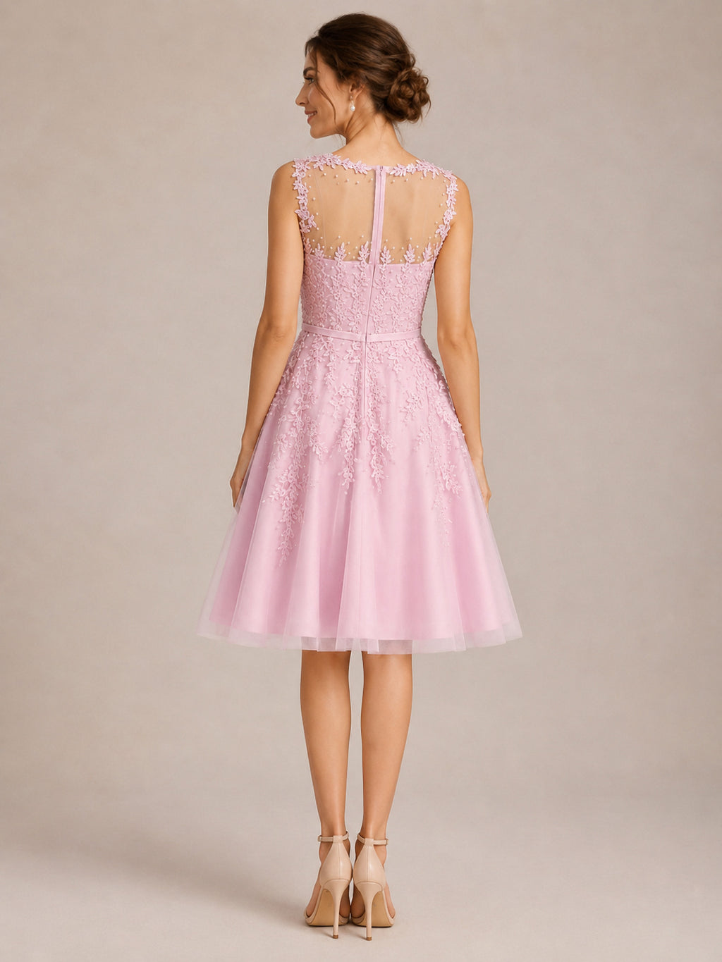 Scoop Neckline Sleeveless A-line Knee Length Lace Dress