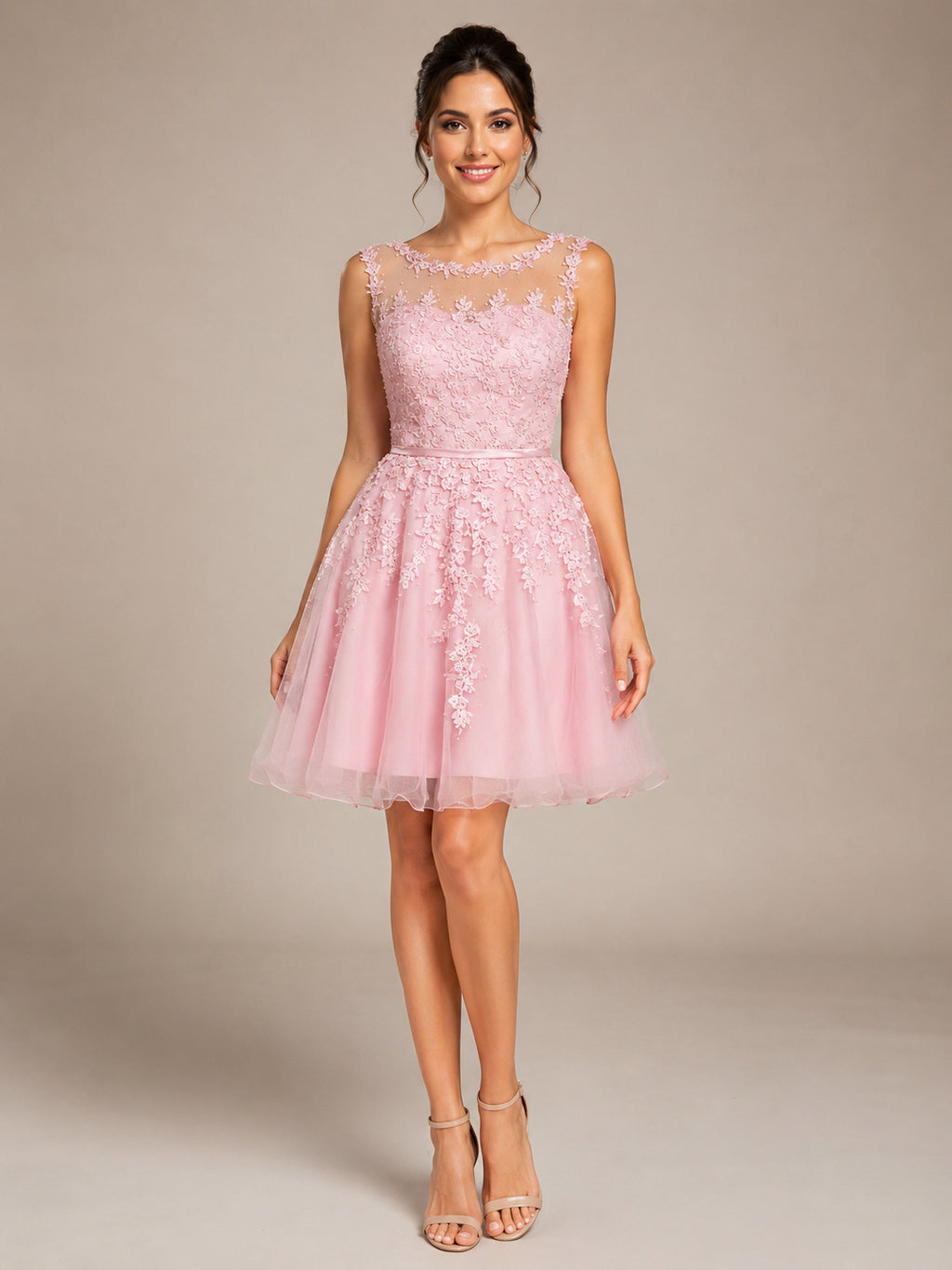 Short Scoop Neck A-line Lace Homecoming Dress