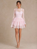 Long Sleeves Jewel Neck Mini Lace Homecoming Dress