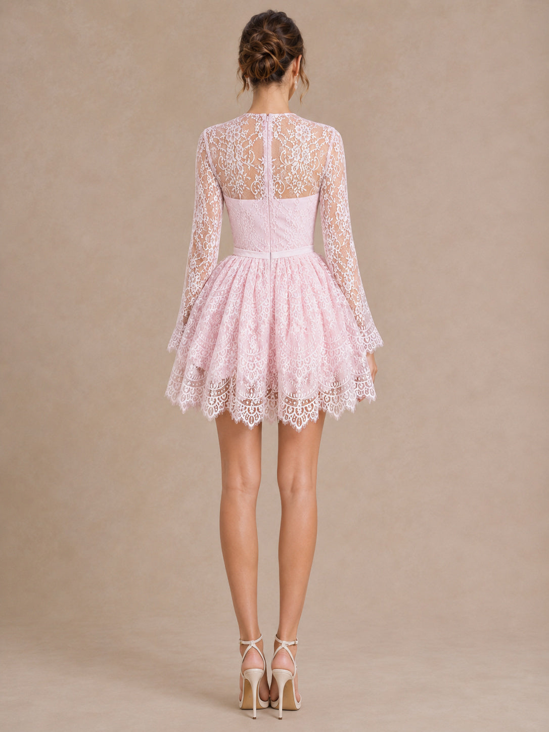Long Sleeves Jewel Neck Mini Lace Homecoming Dress