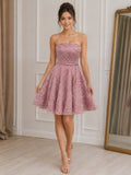 Beaded Strapless Short A-line Prom Dress