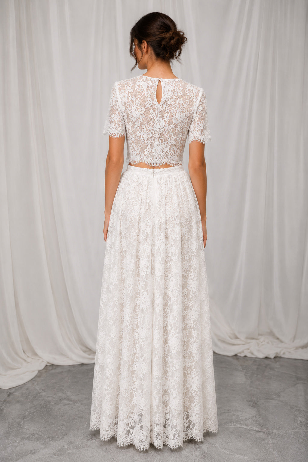 Two-piece Short Sleeves A-line Lace Wedding Dress