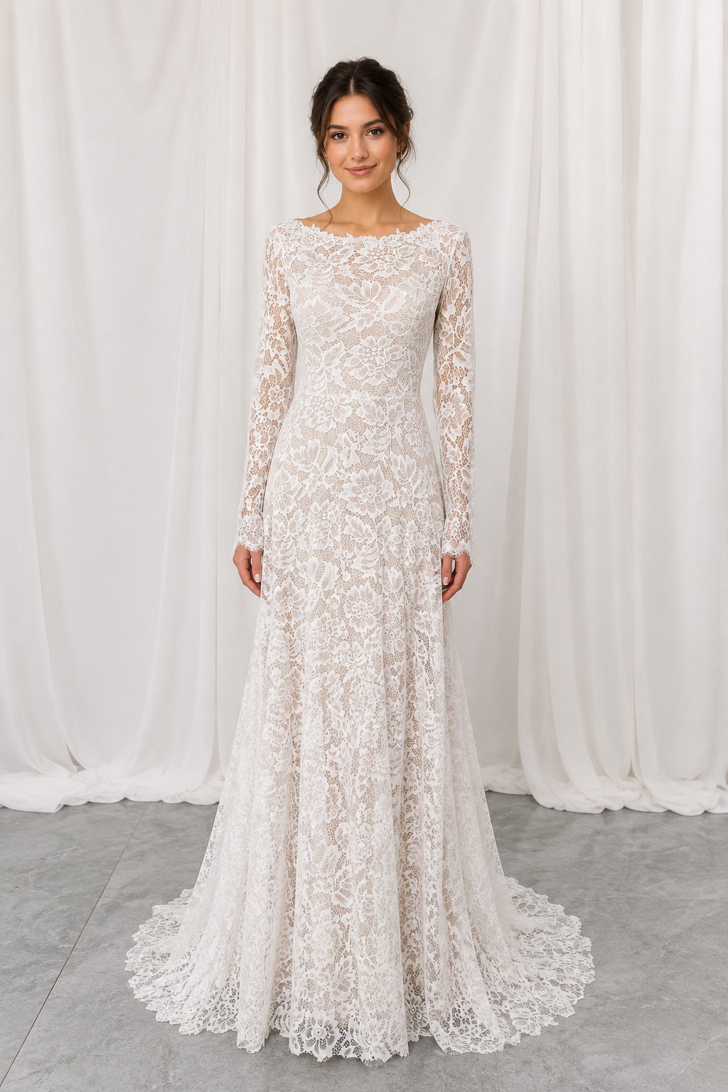 Stretchy Long Sleeves Sheath Lace Wedding Dress