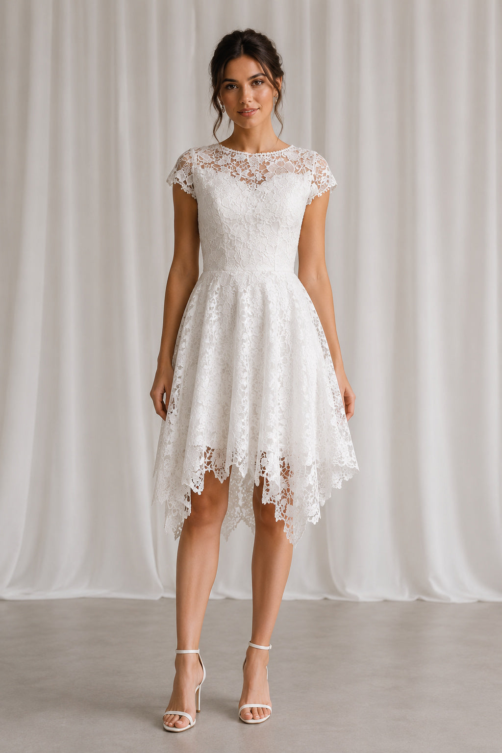 Asymmetrical Hemline Cap Sleeves Lace A-line Wedding Dress – Ms. Grace