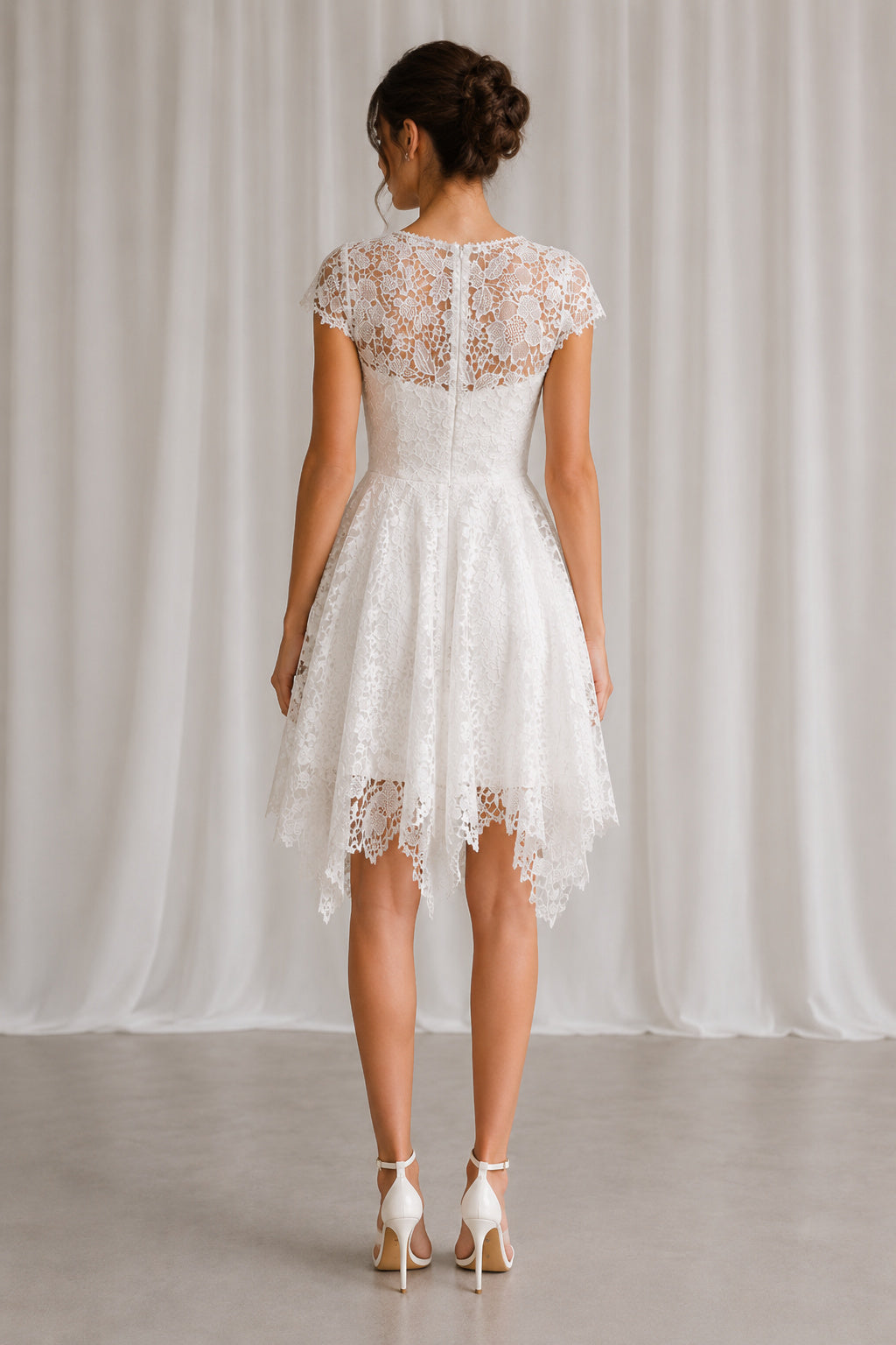 Asymmetrical Hemline Cap Sleeves Lace A-line Wedding Dress Ms. Grace Asymmetrical Hemline Cap Sleeves Lace A-line Wedding Dress Ms. Grace