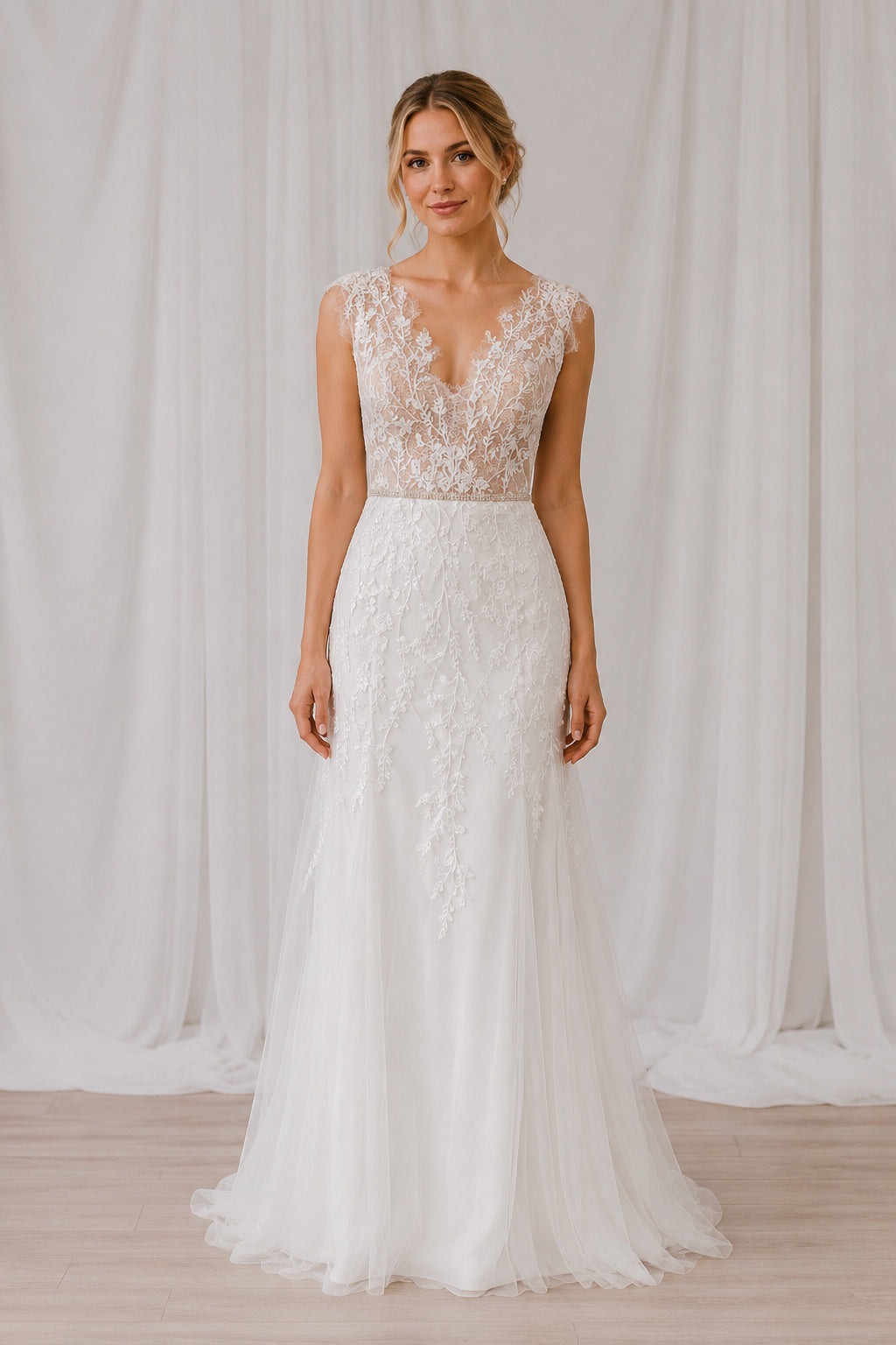 Sheath Lace and Tulle Bridal Gown