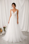 Spaghetti Straps Lace and Tulle A-line Wedding Dress