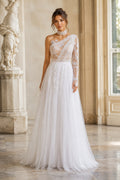Bohemian One-shoulder Lace and Tulle A-line Wedding Dress