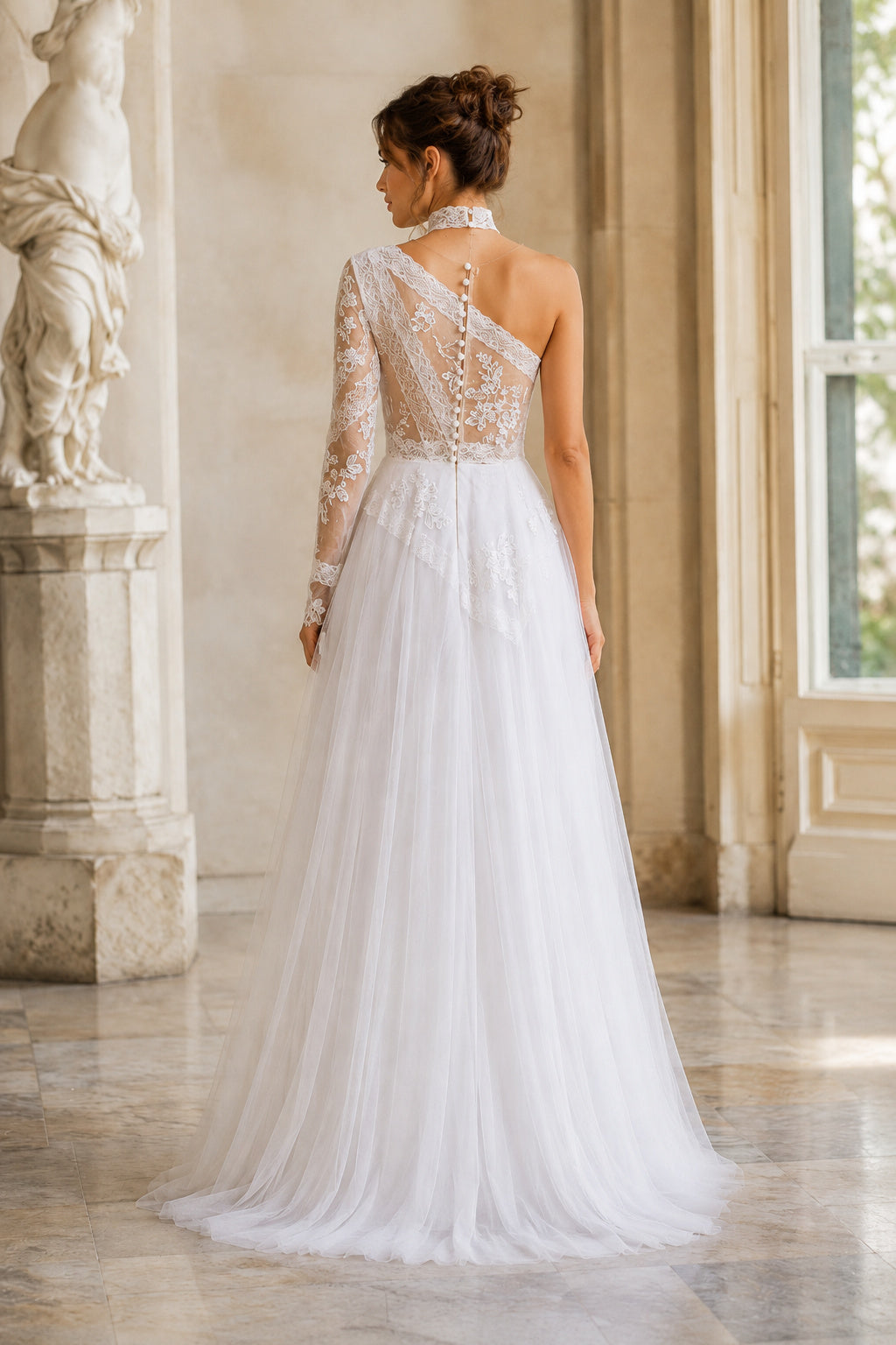 Bohemian One-shoulder Lace and Tulle A-line Wedding Dress