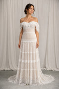 Boho Off-the-shoulder Lace Sheath Wedding Dress
