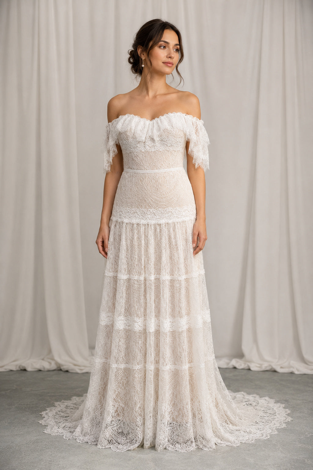 Boho Off-the-shoulder Lace Sheath Wedding Dress – Ms. Grace