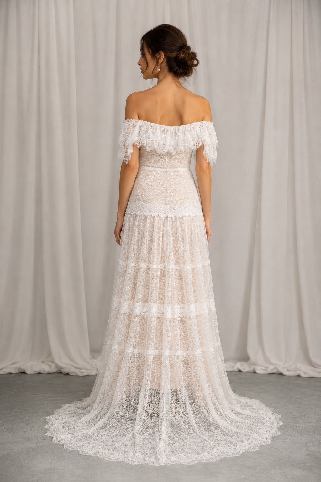 Boho Off-the-shoulder Lace Sheath Wedding Dress – Ms. Grace