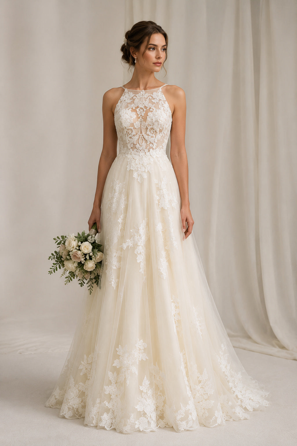 Halter Neck A-line lace Wedding Dress