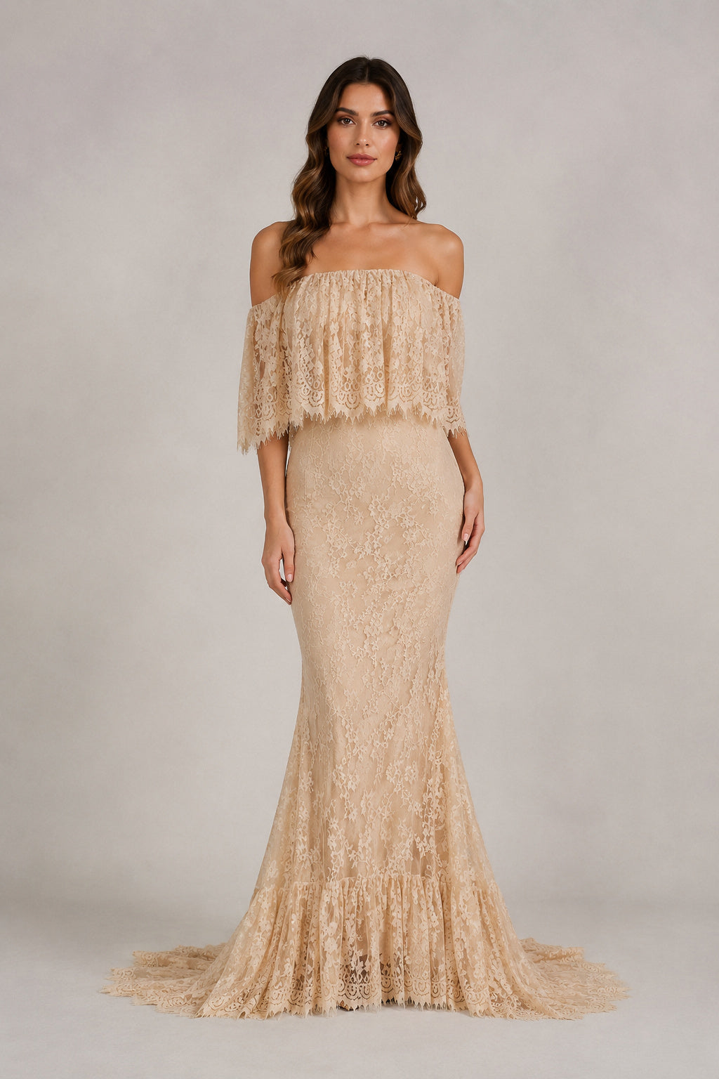 Bohemian Off-the-shoulder Lace Sheath Wedding Dress Ms. Grace Bohemian Off-the-shoulder Lace Sheath Wedding Dress Ms. Grace