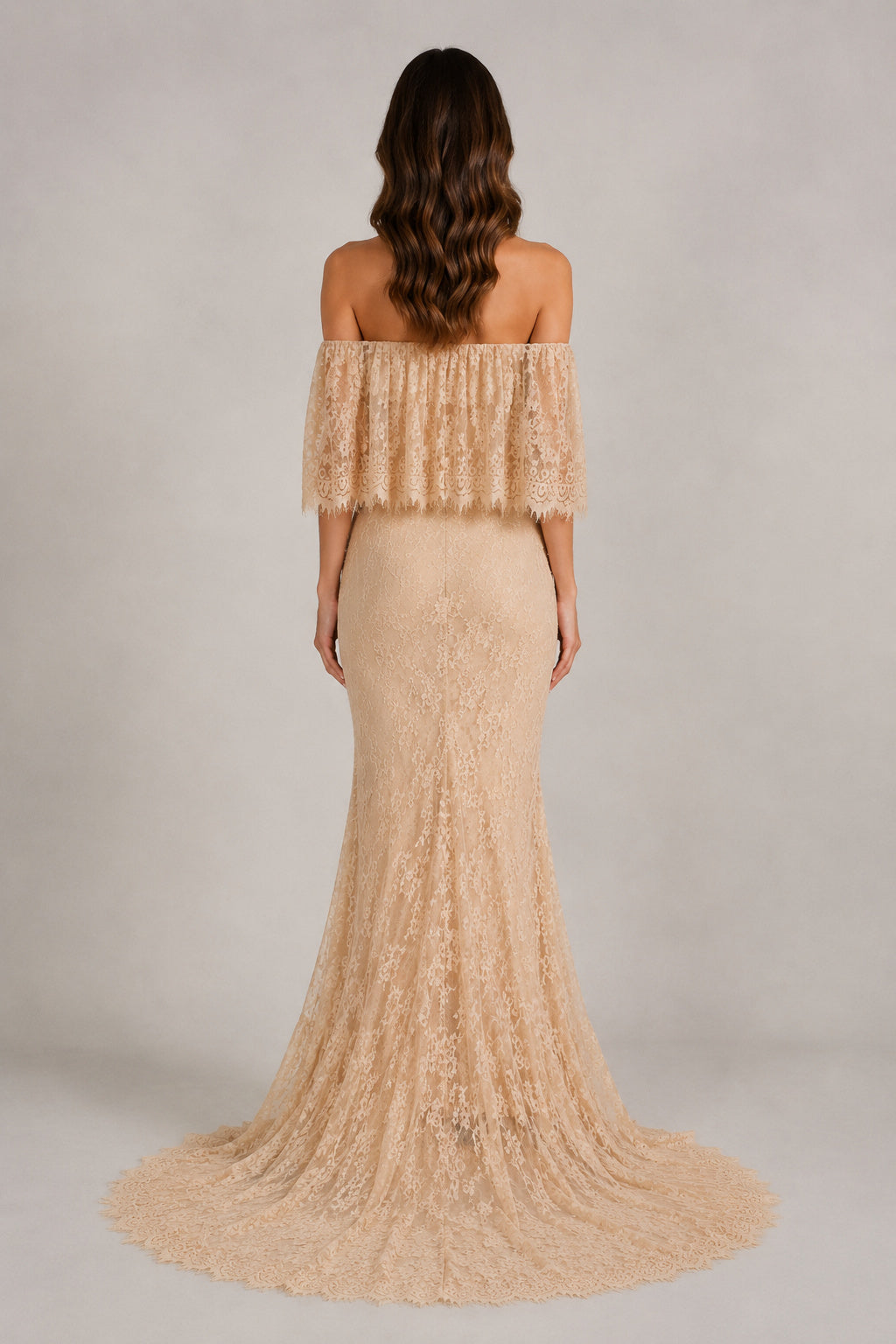 Bohemian Off-the-shoulder Lace Sheath Wedding Dress