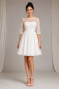 Polka Dot Half Sleeves Short A-line Wedding Dress