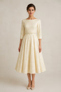 3/4 Sleeves Bateau A-line Tea Length Wedding Dress