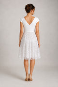 Cap Sleeves Jersey and Lace Knee Length A-line Wedding Dress