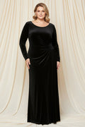 Scoop Neck Long Sleeves Column Velvet Floor Length Dress