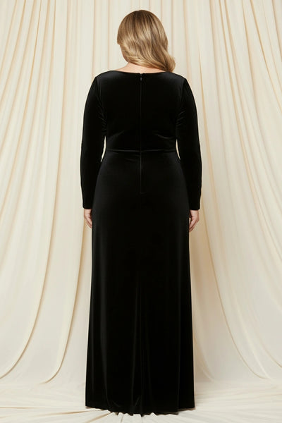 Scoop Neck Long Sleeves Column Velvet Floor Length Dress