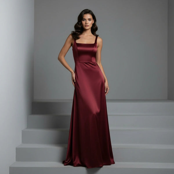 Square Neck Sleeveless Column Sheath Evening Dress