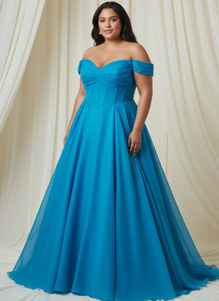 Off-the-Shoulder Chiffon Princess A-line Dress with Lace-up Back