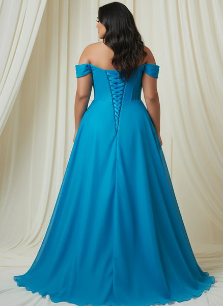 Off-the-Shoulder Chiffon Princess A-line Dress with Lace-up Back