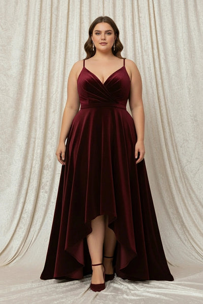 Spaghetti Straps V-Neck Velvet High-low A-line Dress