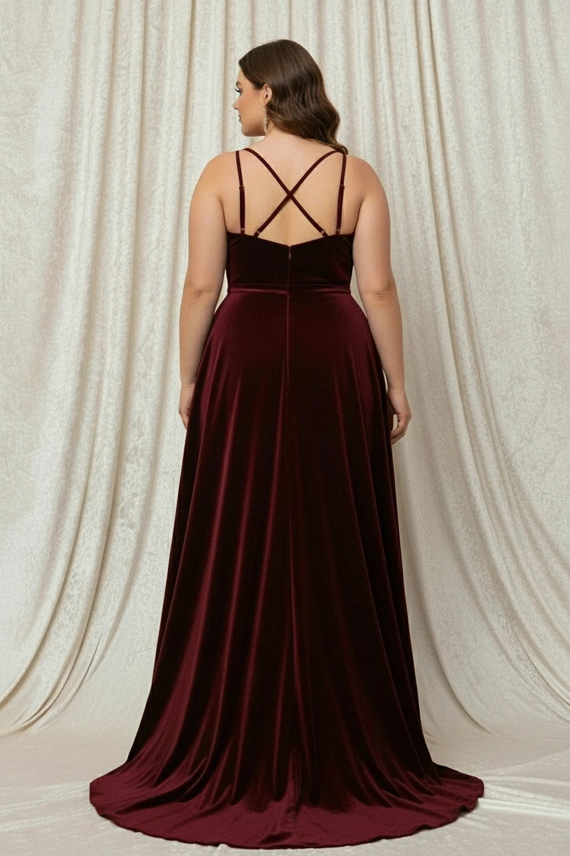 Spaghetti Straps V-Neck Velvet High-low A-line Dress