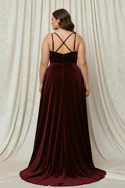 Spaghetti Straps V-Neck Velvet High-low A-line Dress