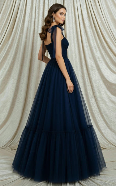 Square Neck Pleated Bodice A-line Tulle Prom Dress