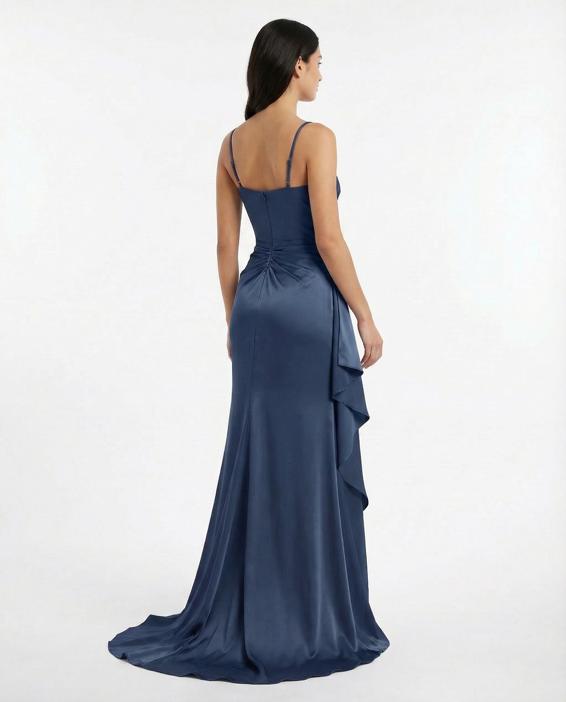 Square Neckline Satin Sheath Prom Dress with Slit