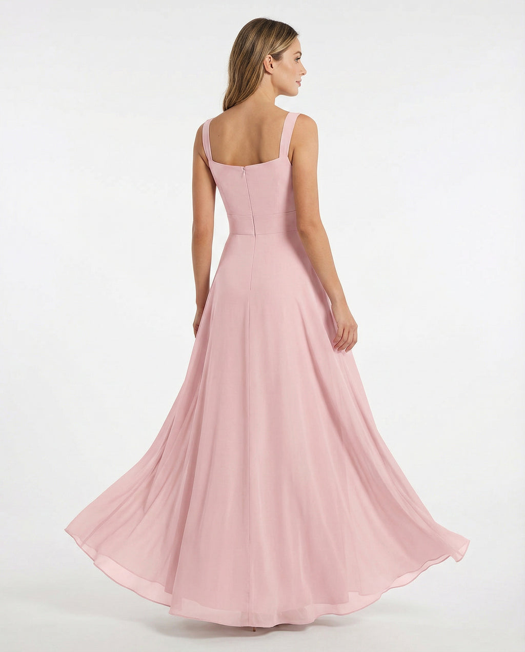 Square Neckline Chiffon Maxi A-line Dress