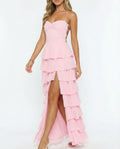 Layered Skirt Chiffon Maxi Dress with Slit and Strappy Back