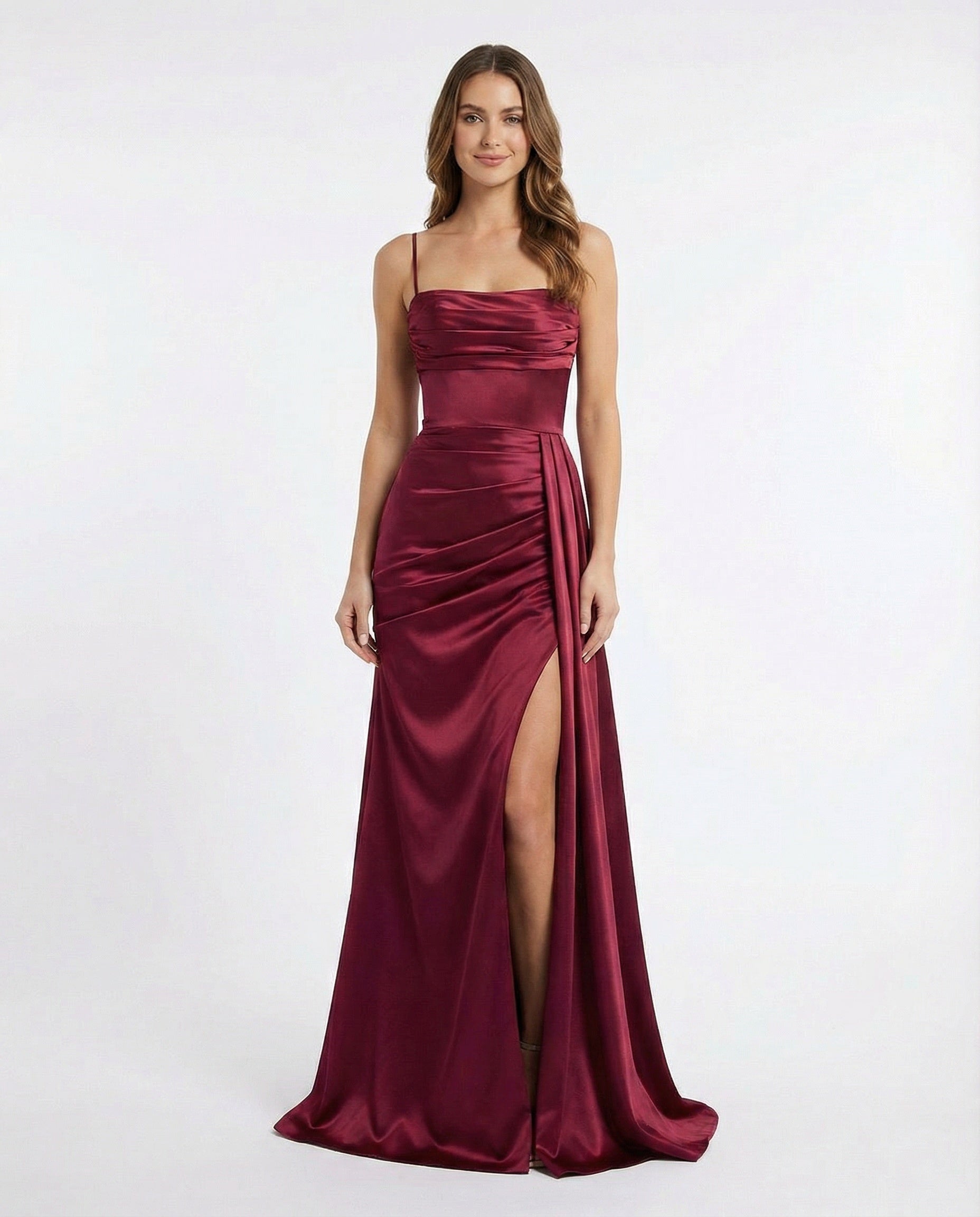 Satin Pleated Prom Dress with Slit