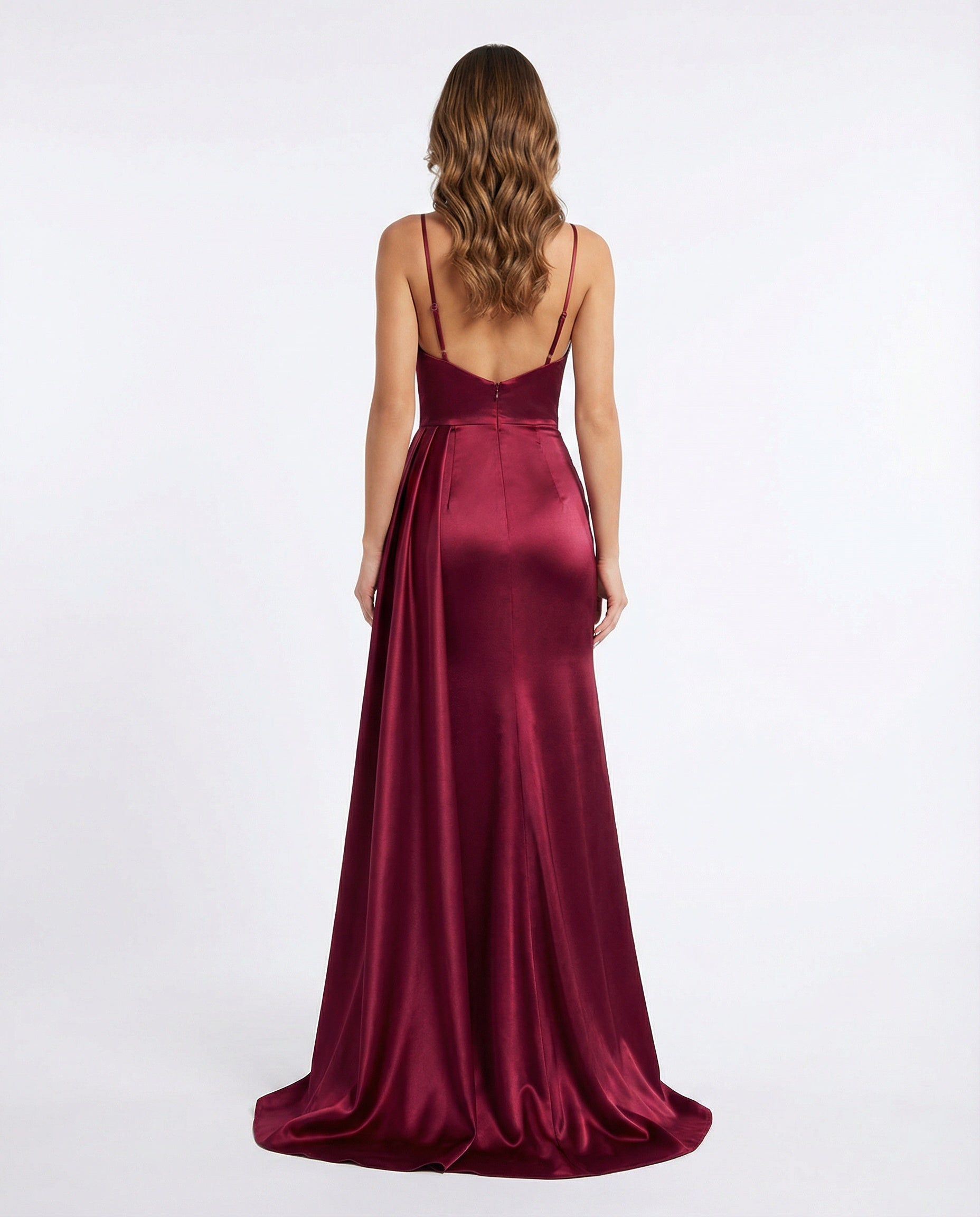 Satin Pleated Prom Dress with Slit