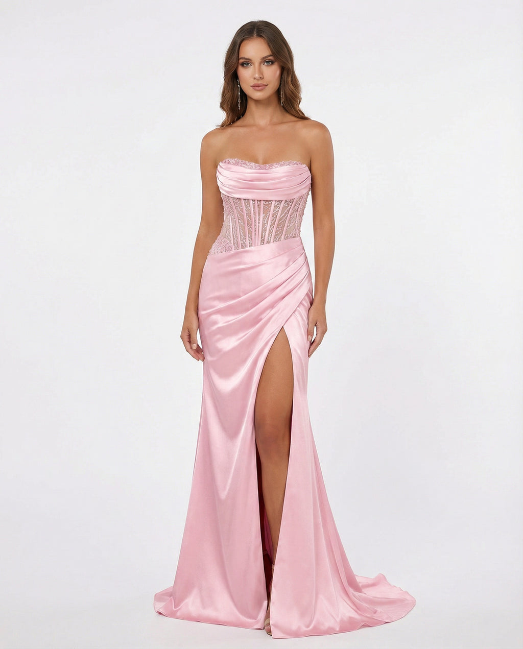 Sweetheart Satin sheath Prom Dress with Slit