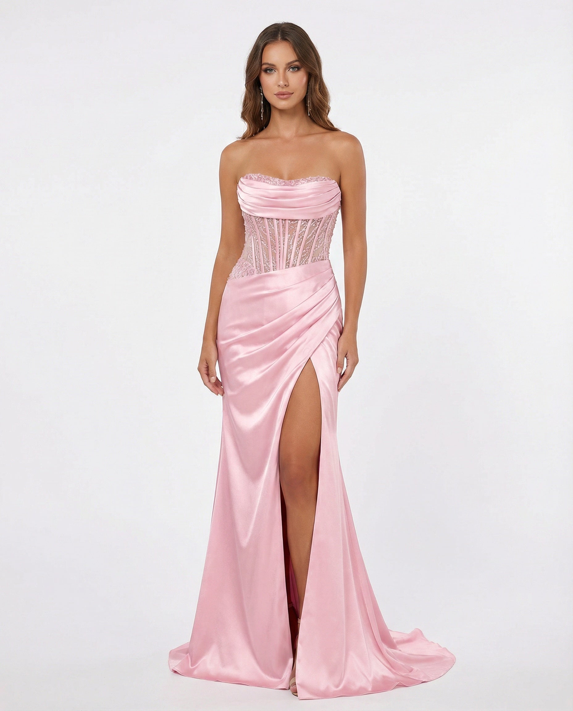 Sweetheart Satin sheath Prom Dress with Slit