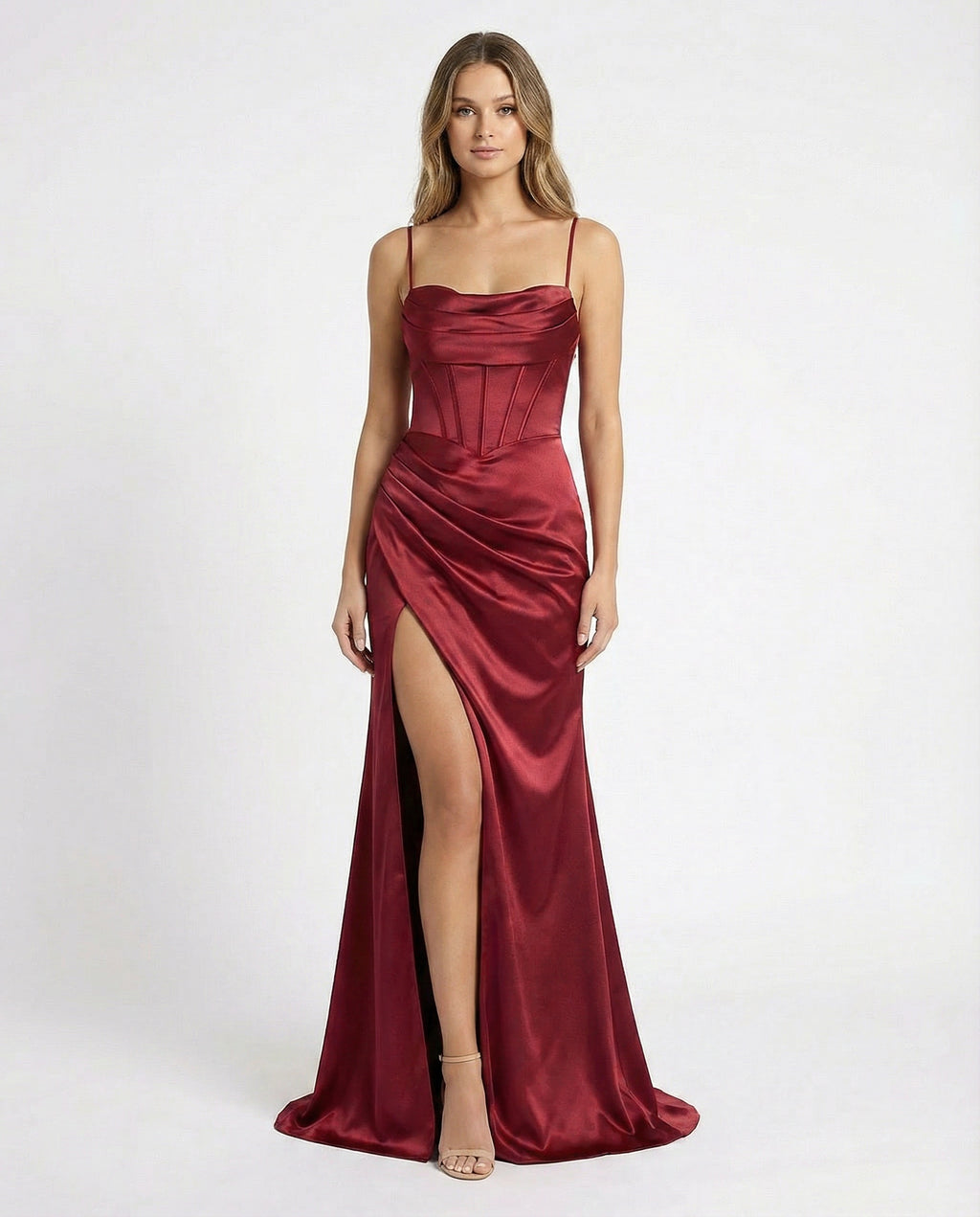 Spaghetti Straps Satin Prom Dress with Slit