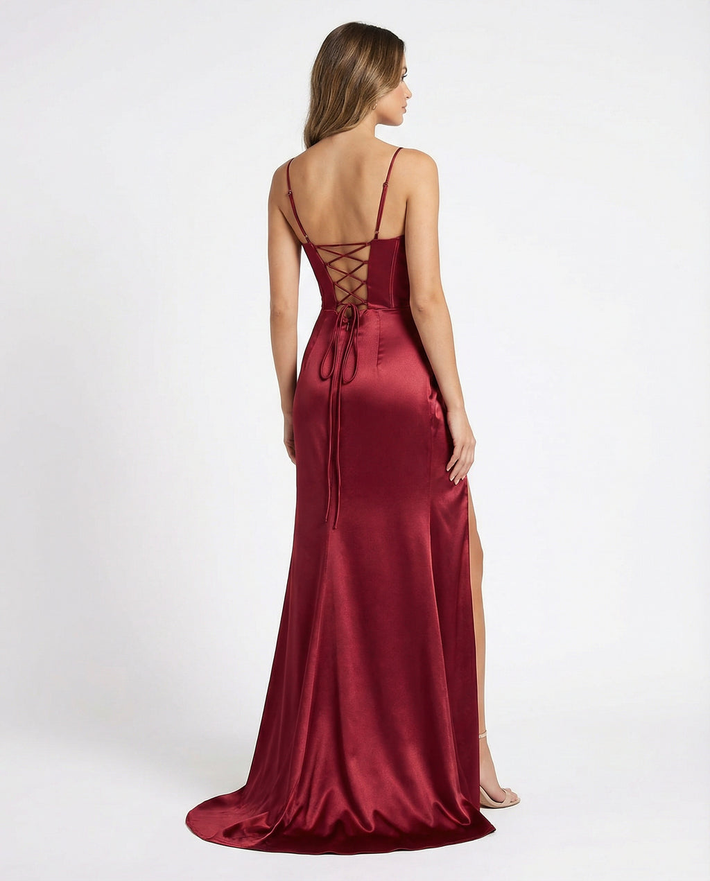 Spaghetti Straps Satin Prom Dress with Slit