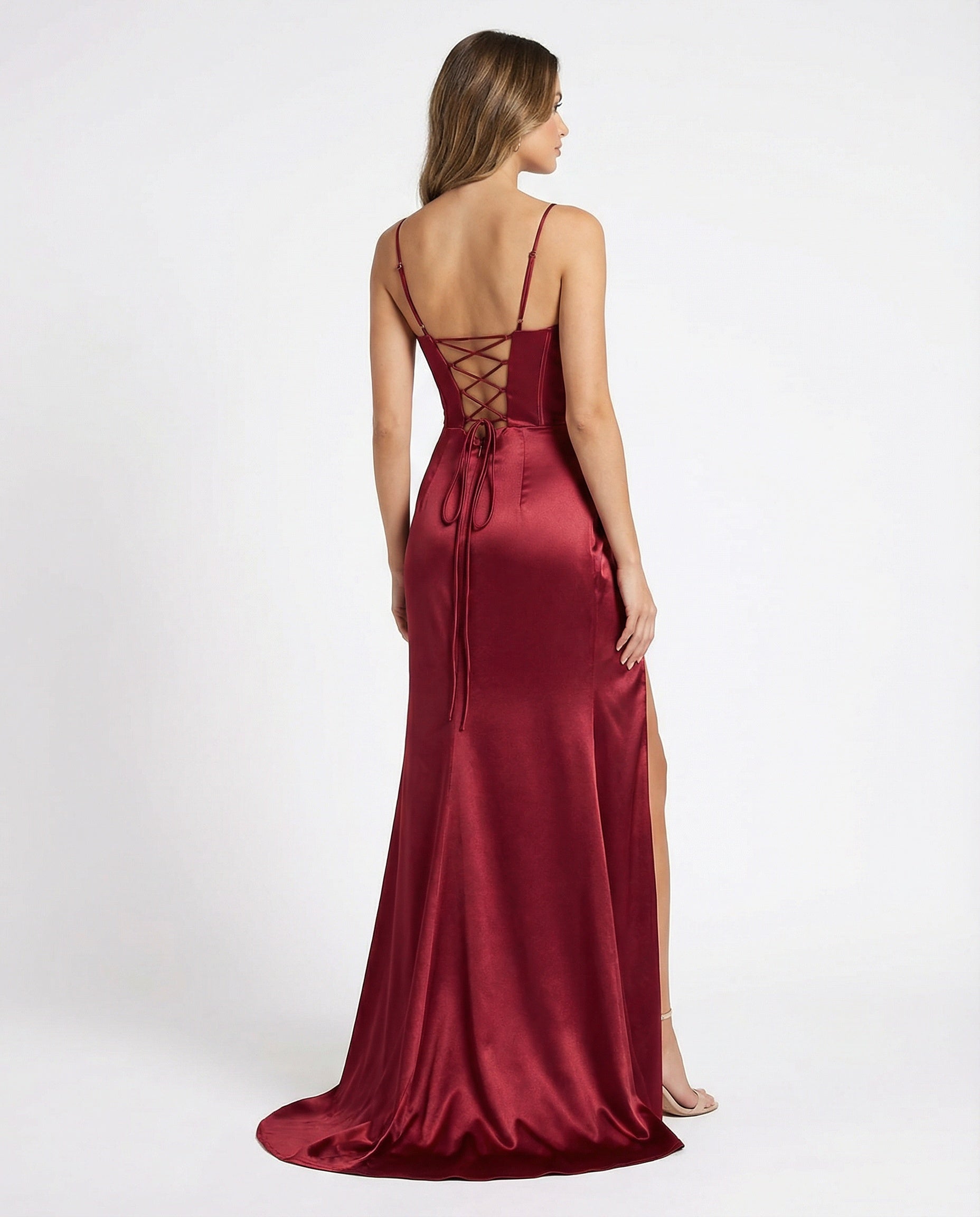 Spaghetti Straps Satin Prom Dress with Slit