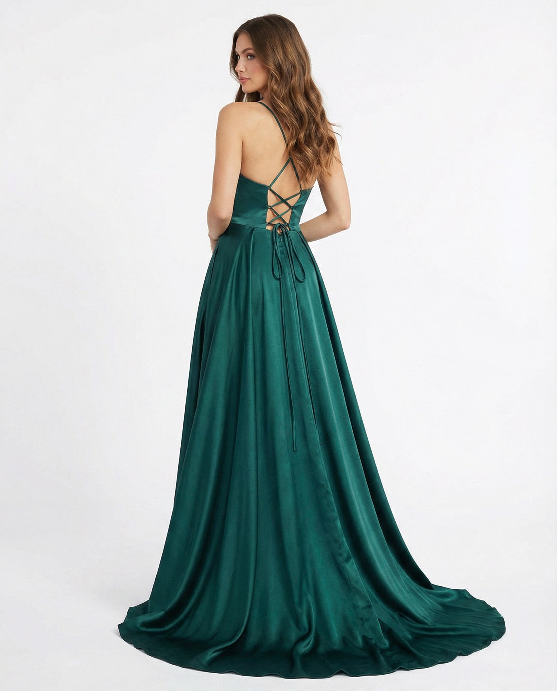 Spaghetti Straps Satin A-line Prom Dress