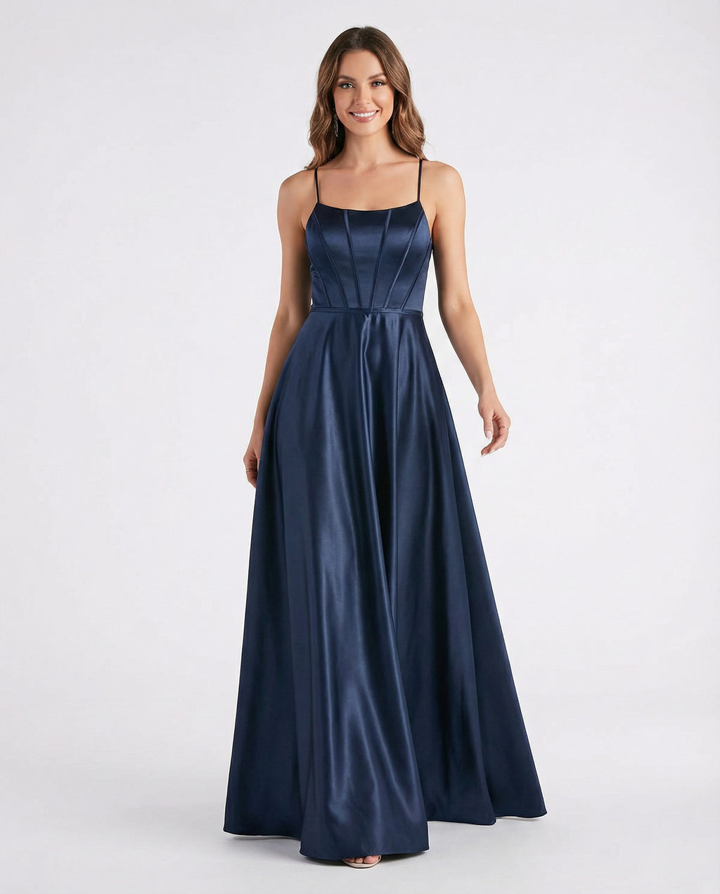 Spaghetti Straps A-line Satin Prom Dress