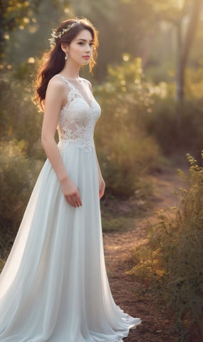 Bohemian Sleeveless V-Neck Lace and Chiffon A-Line Wedding Dress