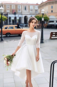 Casual Half Sleeves Chiffon A-Line High-low Wedding Dress with Appliques