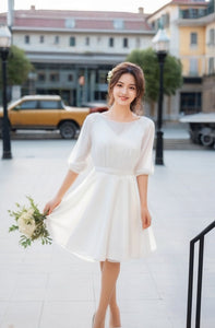 Casual Half Sleeves Chiffon A-Line Short Wedding Dress