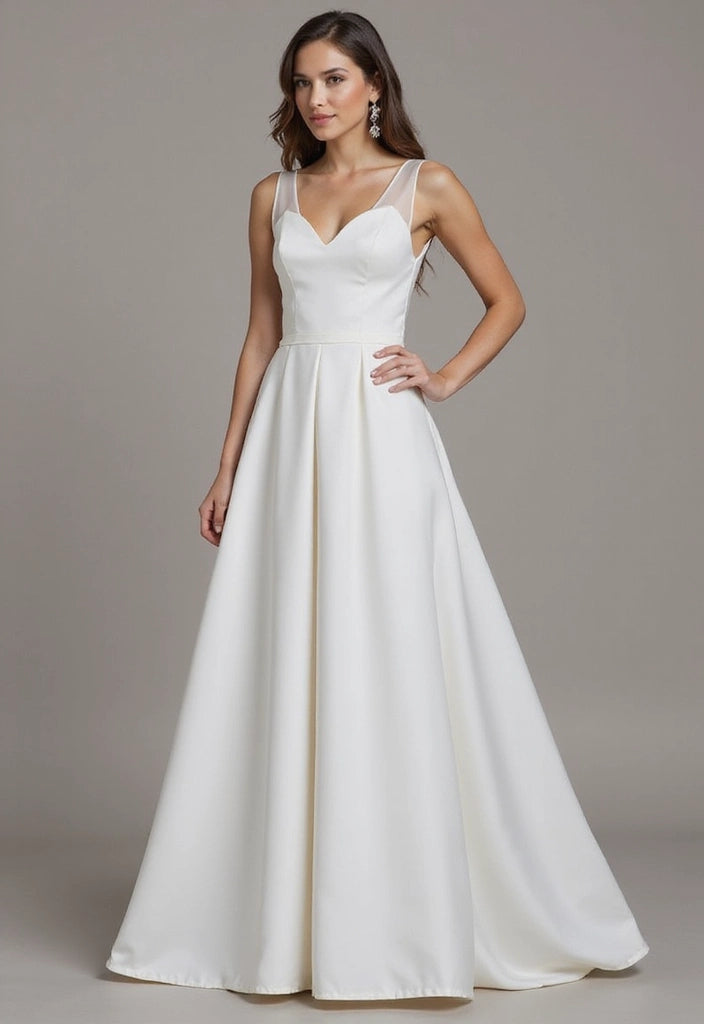 Simple Illusion Straps V-Neck A-line Satin Wedding Dress