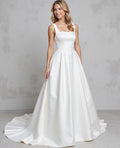 Minimalist Square Neck Princess Satin Wedding Dress with Belt