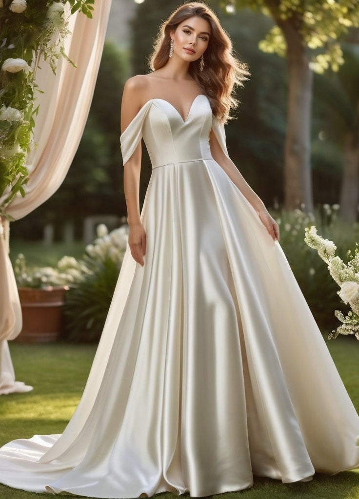 Off-the-Shoulder Satin Princess Wedding Dress