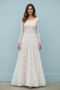 Scoop Neck Long Sleeves A-line Lace Wedding Dress